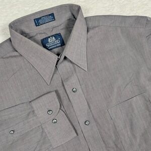 Stafford Dress Shirt Men 17 34/35 Gray Wrinkle-Free Broadcloth LS Button Up Vtg